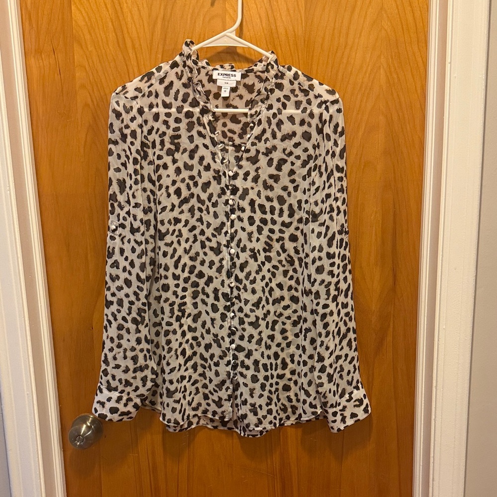 Express Animal Print Ruffle Collar Blouse